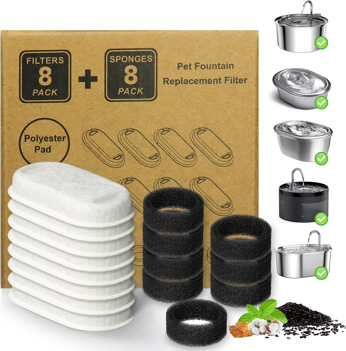 Cat Water Fountain Filter - 16 Pack Compatible with 101Oz/3L Stainless Steel Pet Fountain