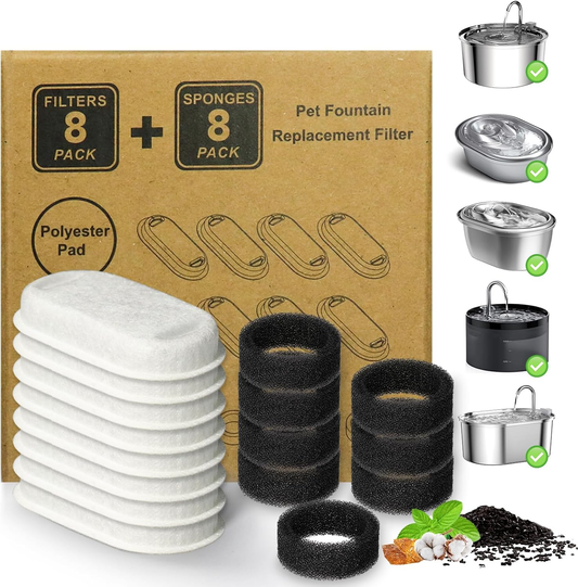Cat Water Fountain Filter - 16 Pack Compatible with 101Oz/3L Stainless Steel Pet Fountain