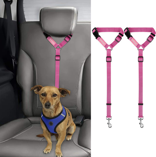 2 Pack Dog Seat Belt for Car, Headrest Restraint Nylon Safety Straps